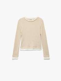 Slim Fit Bisiklet Yaka Viskon Karışımlı Uzun Kollu Tişört