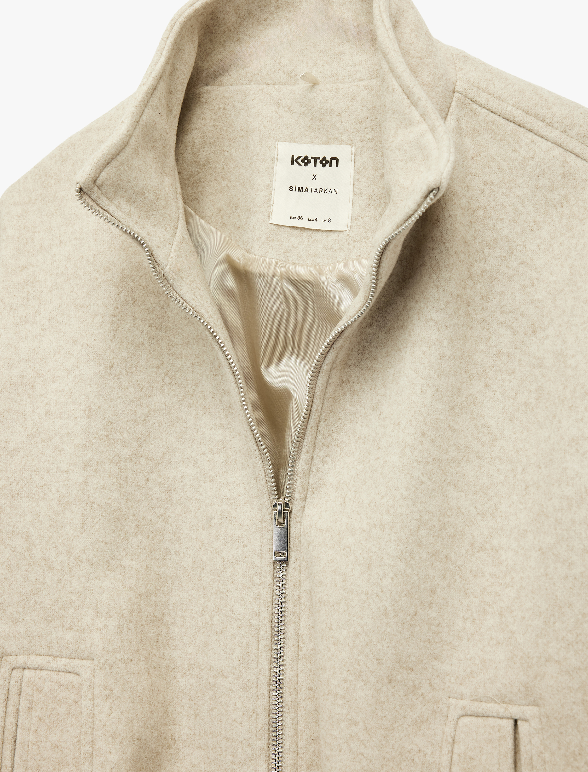   Koton X Sima Tarkan -  Kısa Kaban Kaşe Uzun Kollu Dik Yaka Cepli