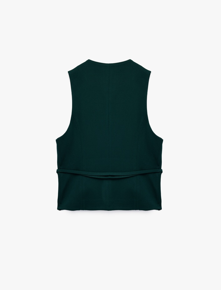  Koton X Melis Ağazat - Bağlama Detaylı Slim Fit Kruvaze Blazer Yelek