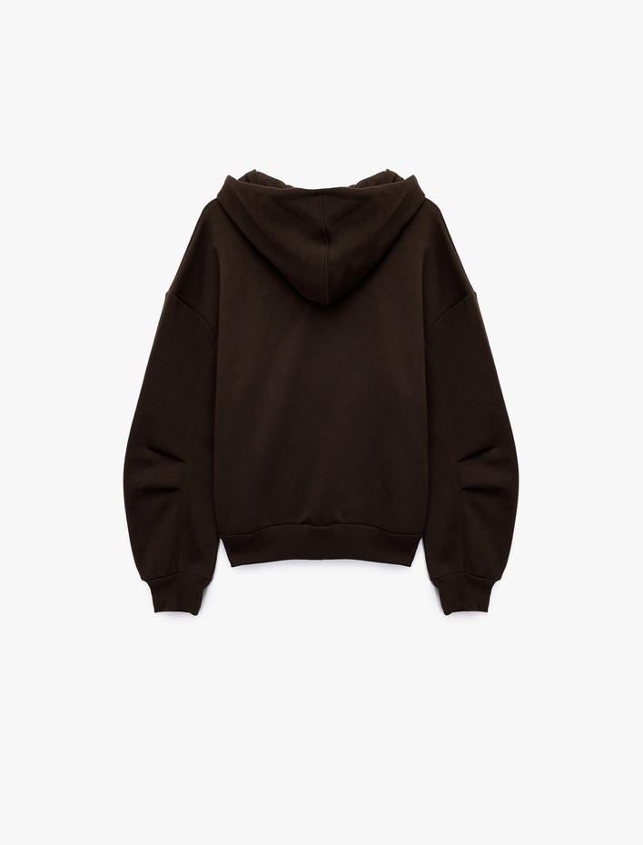  Şardonlu Kapşonlu Uzun Kollu Fermuarlı Sweatshirt