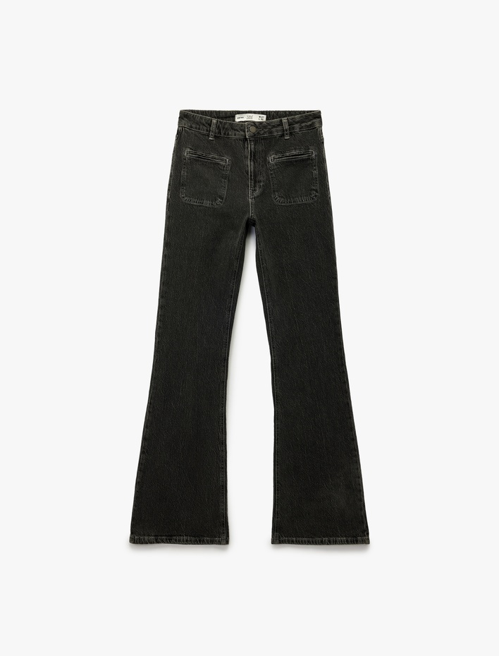  Koton X Sibil Çetinkaya - Dar Kesim Cep Detaylı İspanyol Paça Jean Pantolon - Flare Jeans