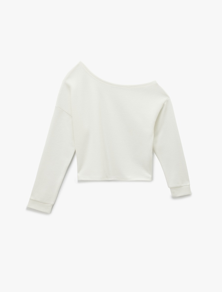  Rahat Kalıp Uzun Kollu Asimetrik Yaka Tişört