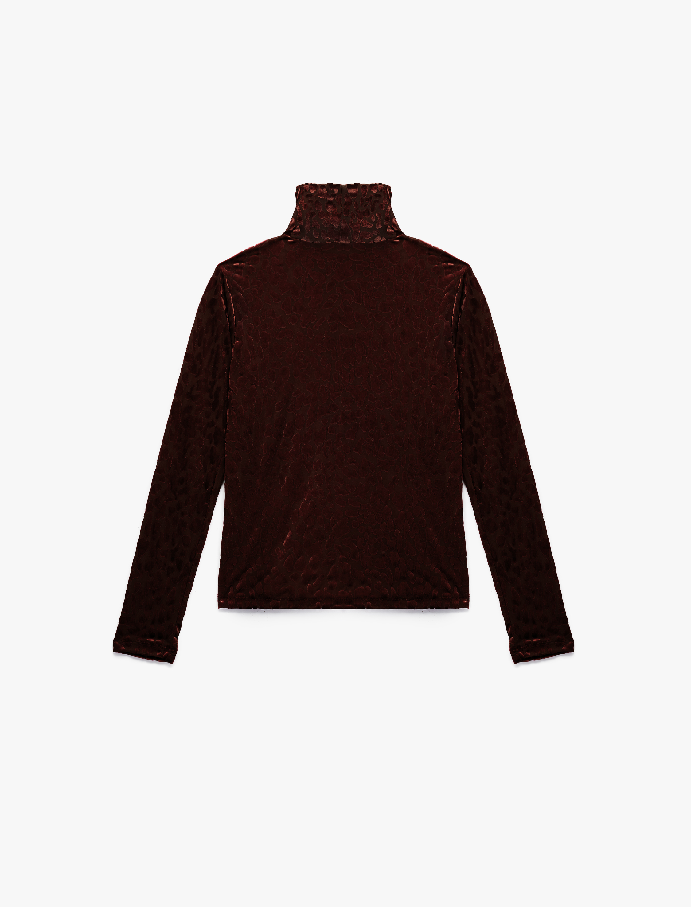   Uzun Kollu Balıkçı Yaka Leopar Desenli Kadife Tişört