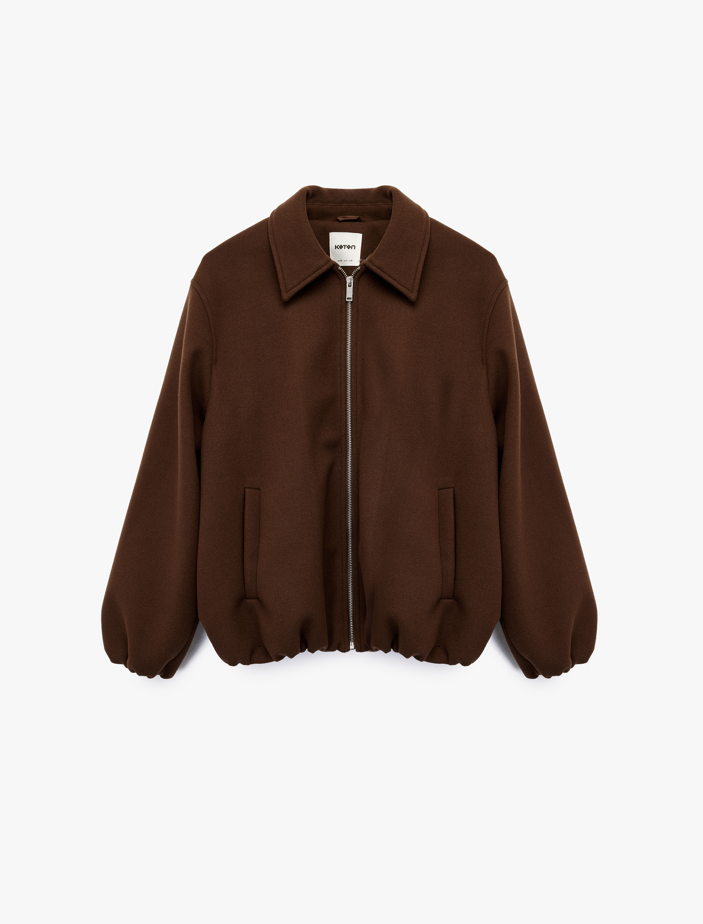   Kaşe Bomber Ceket Fermuarlı Uzun Kollu Cepli