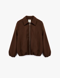 Kaşe Bomber Ceket Fermuarlı Uzun Kollu Cepli