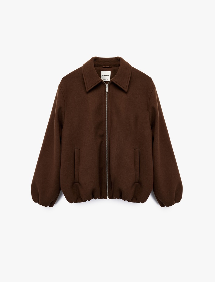  Kaşe Bomber Ceket Fermuarlı Uzun Kollu Cepli