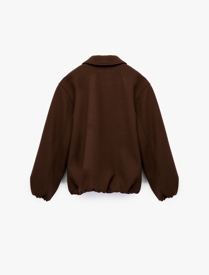  Kaşe Bomber Ceket Fermuarlı Uzun Kollu Cepli