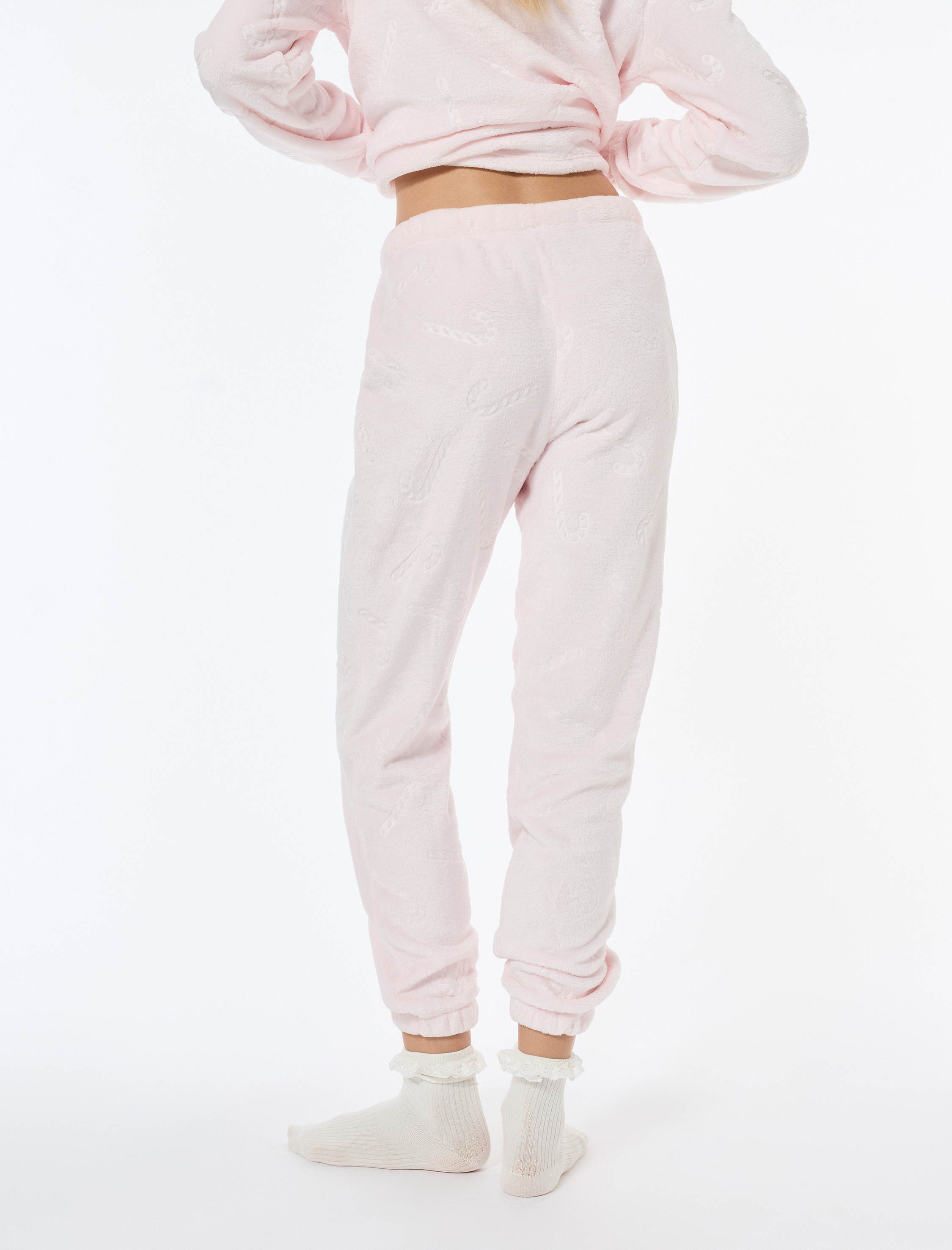   Beli Bağlamalı Rahat Kalıp Yılbaşı Temalı Peluş Pijama Altı