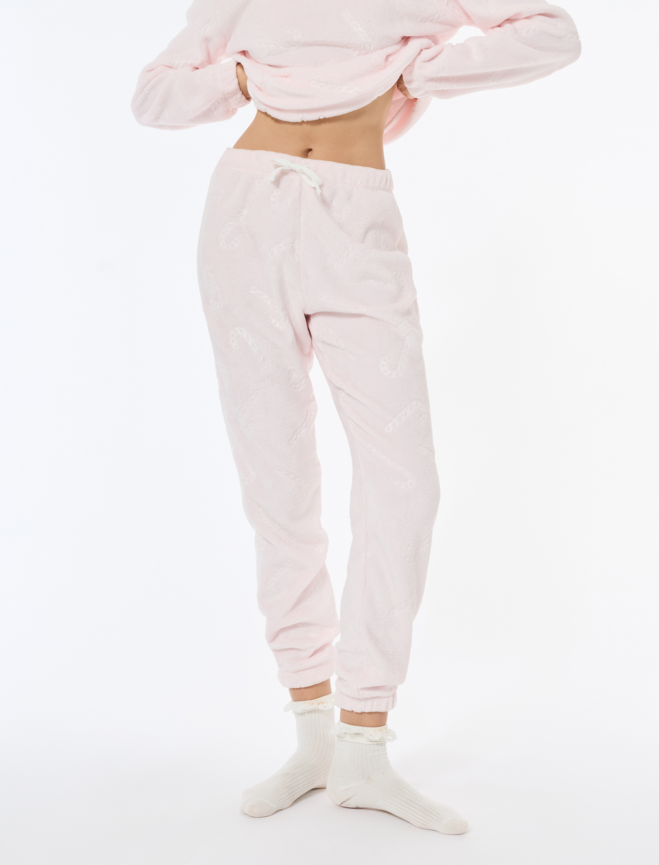   Beli Bağlamalı Rahat Kalıp Yılbaşı Temalı Peluş Pijama Altı