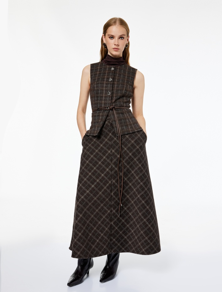  Koton X Melis Ağazat - A Kesim Cepli Uzun Ekose Etek