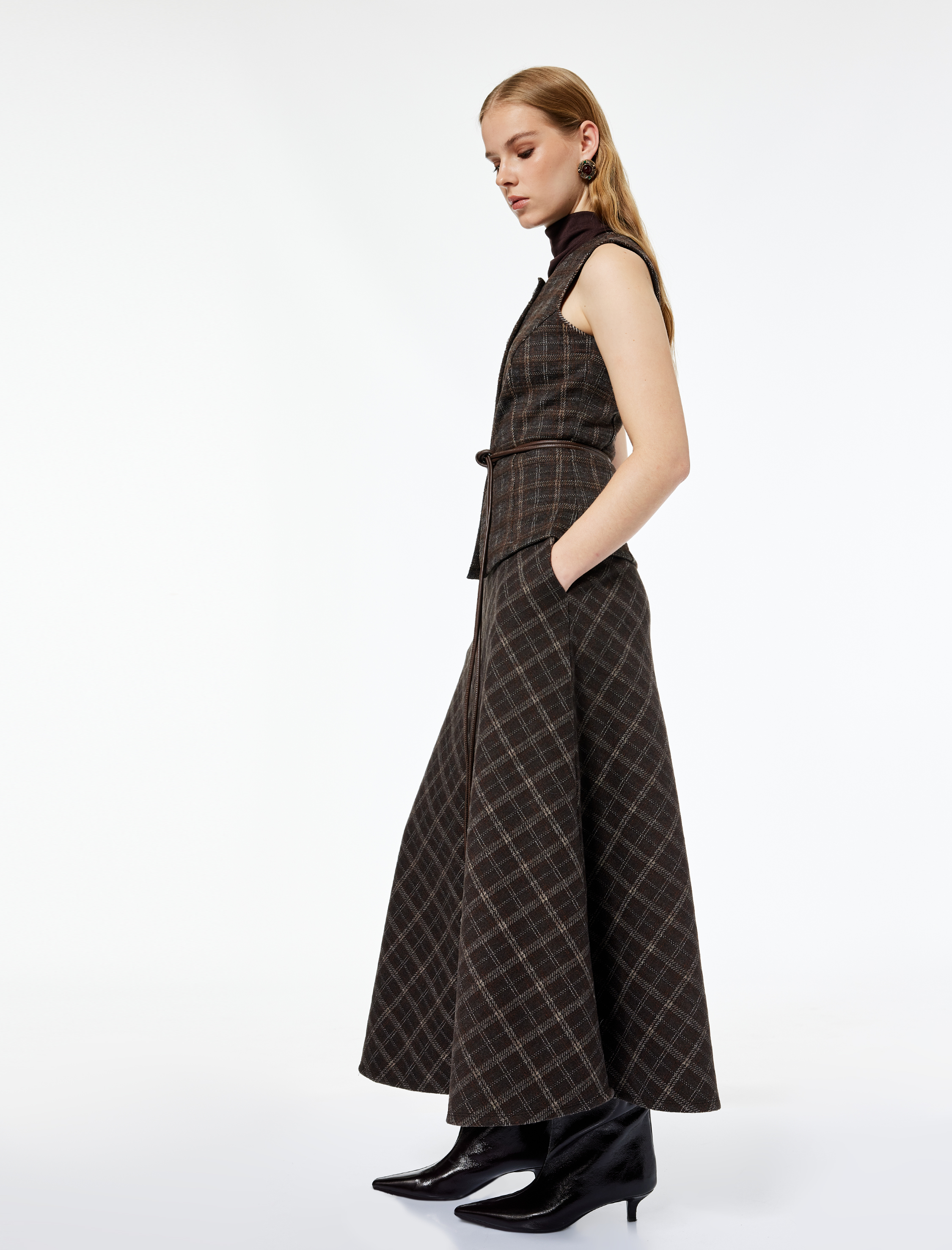   Koton X Melis Ağazat - A Kesim Cepli Uzun Ekose Etek