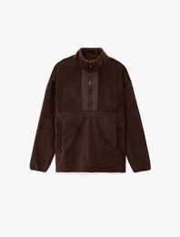 Uzun Kollu Cepli Yarım Fermuarlı Polar Sweatshirt