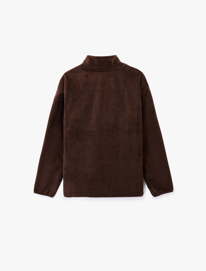  Uzun Kollu Cepli Yarım Fermuarlı Polar Sweatshirt