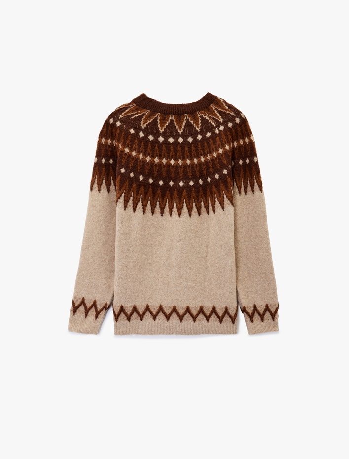  Bisiklet Yaka Uzun Kollu Desenli Triko Kazak