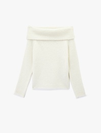 Koton X Sibil Çetinkaya - Uzun Kollu Açık Omuz Oversize Triko Kazak