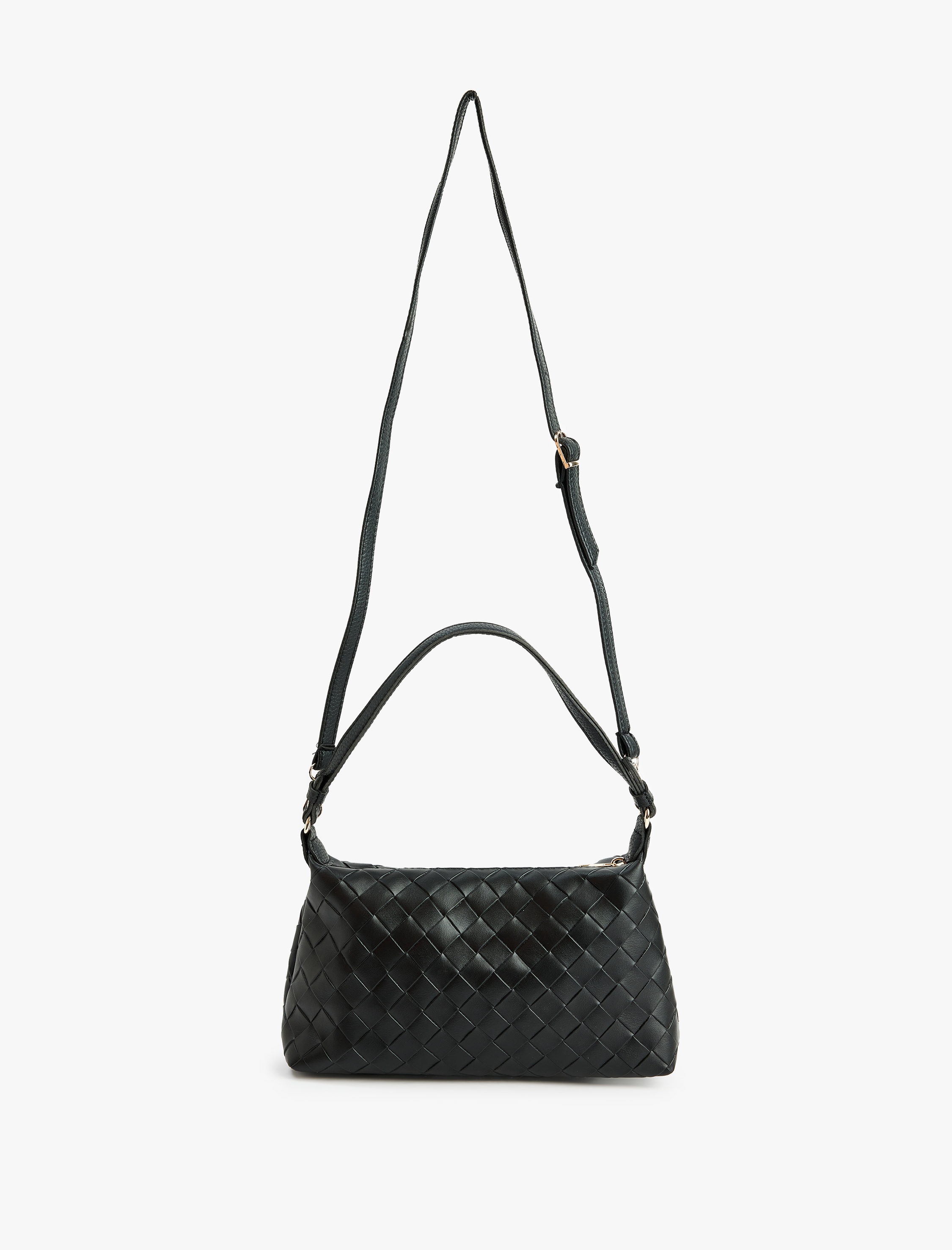  Kadın Örgü Detaylı Fermuarlı Askılı Suni Deri Omuz Çantası