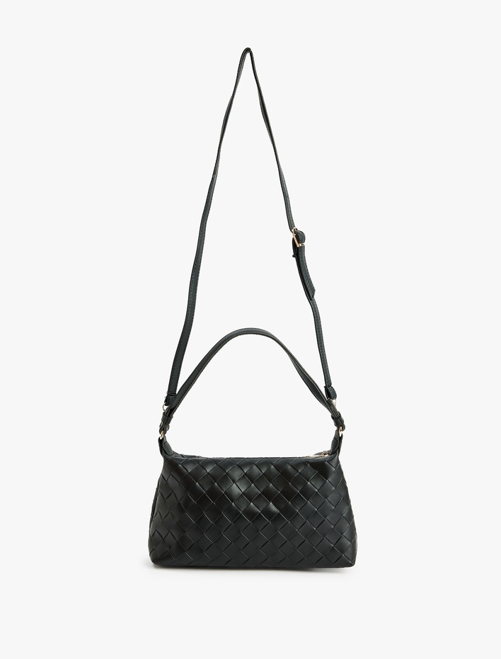 Kadın Örgü Detaylı Fermuarlı Askılı Suni Deri Omuz Çantası