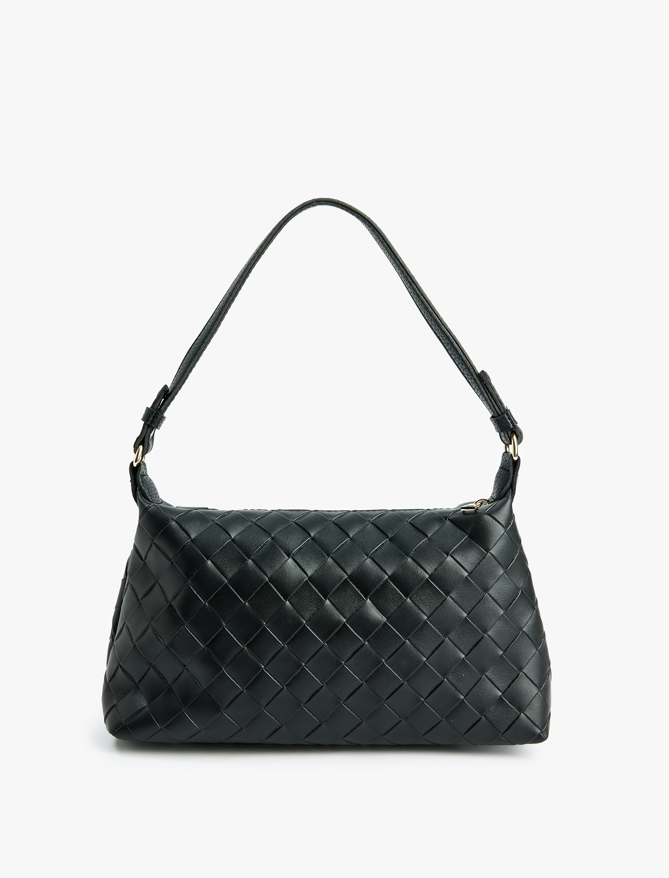  Kadın Örgü Detaylı Fermuarlı Askılı Suni Deri Omuz Çantası