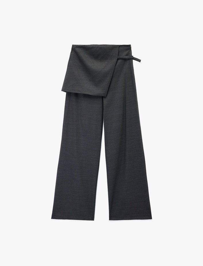  Cepli Viskon Karışımlı Yüksek Bel Geniş Paça Etekli Pantolon