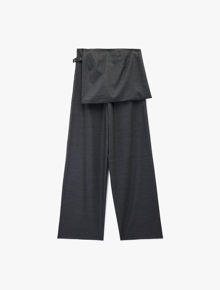  Cepli Viskon Karışımlı Yüksek Bel Geniş Paça Etekli Pantolon