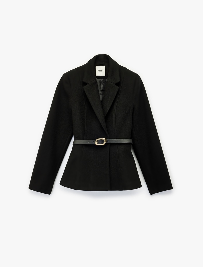  Kruvaze Yaka Kemer Detaylı Peplum Blazer Ceket