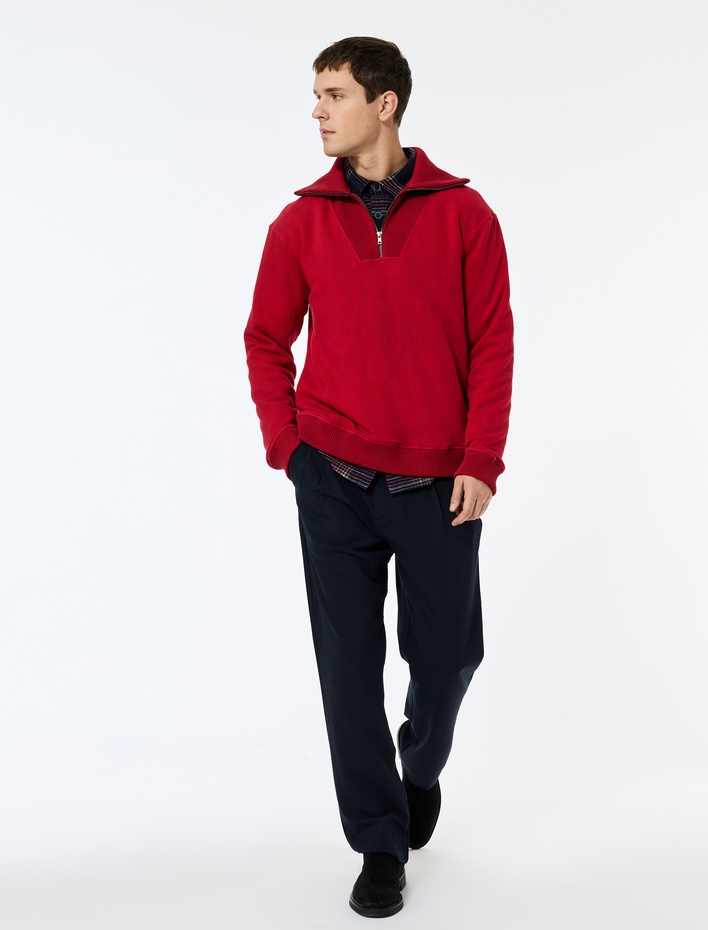  Uzun Kollu Şardonlu Yarım Fermuarlı Sweatshirt