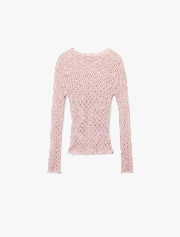  Koton X Sibil Çetinkaya - Slim Fit Yarı Transparan Yumuşak Dokulu Uzun Kollu Dantel Bluz