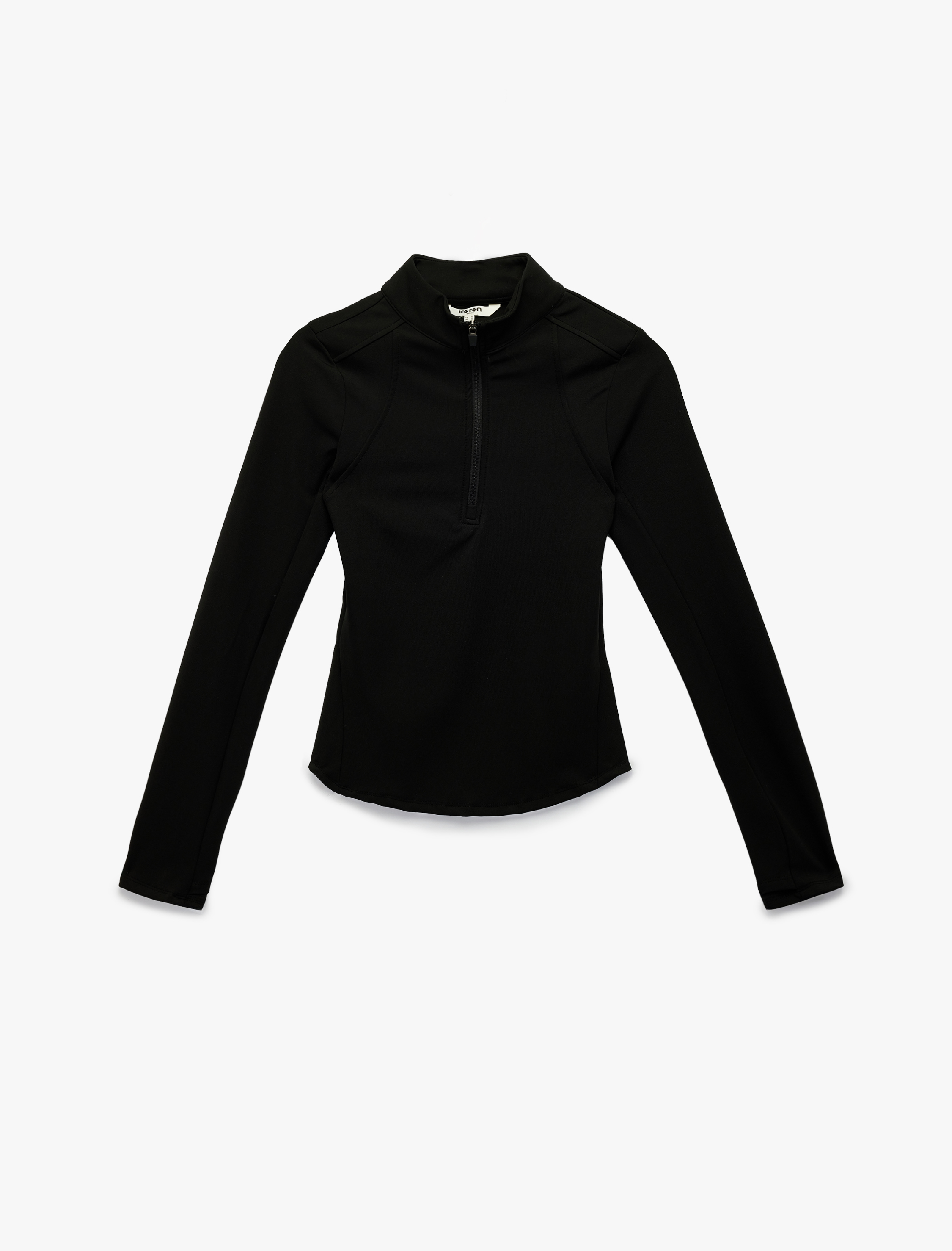   Uzun Kollu Dik Yaka Yarım Fermuarlı Spor Tişört