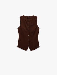 V Yaka Düğmeli Slim Fit Yelek