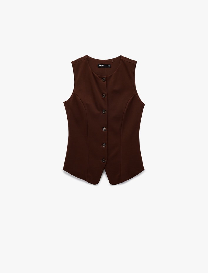  V Yaka Düğmeli Slim Fit Yelek