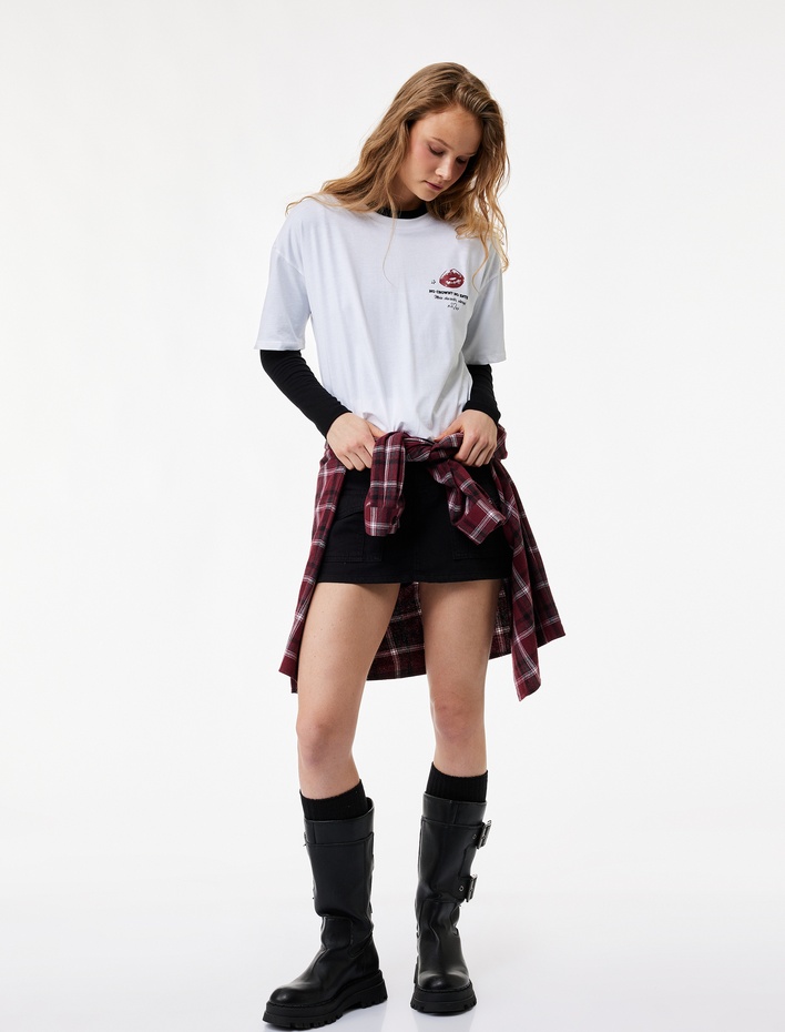  Pamuklu Kargo Cep Detaylı A Kesim Mini Etek