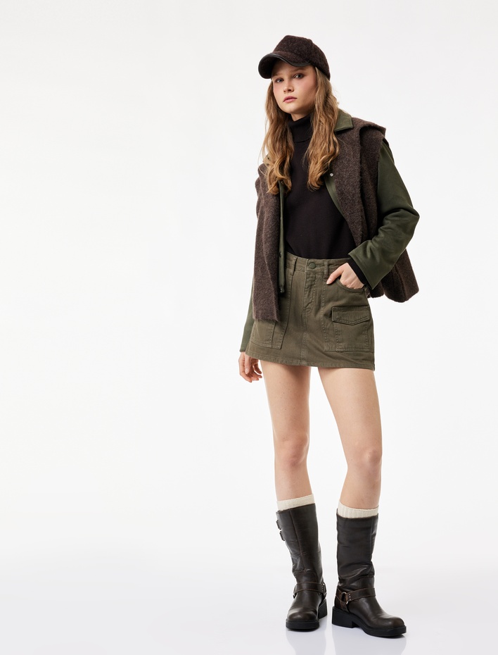  Pamuklu Kargo Cep Detaylı A Kesim Mini Etek