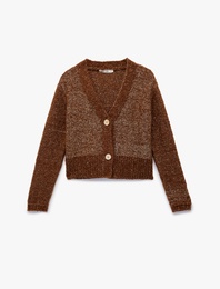 Koton X Melis Ağazat - Uzun Kollu V Yaka Pullu Payetli Parıltılı Triko Crop Hırka