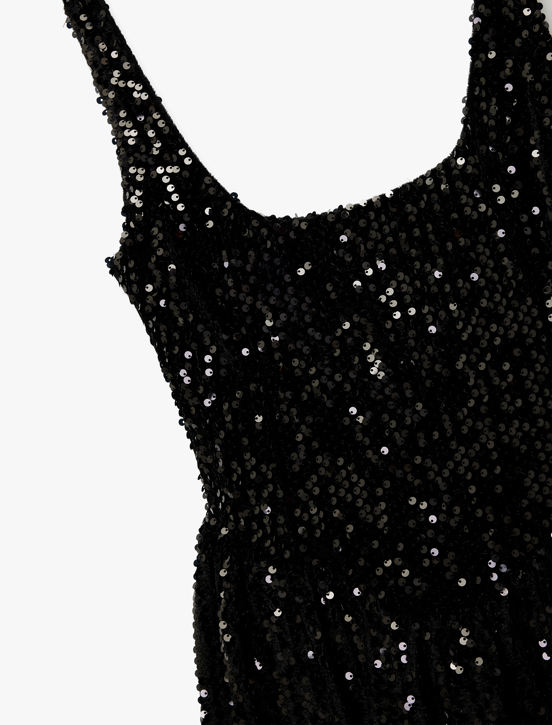   Koton X Sibil Çetinkaya -  Pullu Payetli Kolsuz U Yaka Volanlı Mini Abiye Elbise