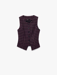 Slim Fit Bisiklet Yaka Düğmeli Desenli Yelek