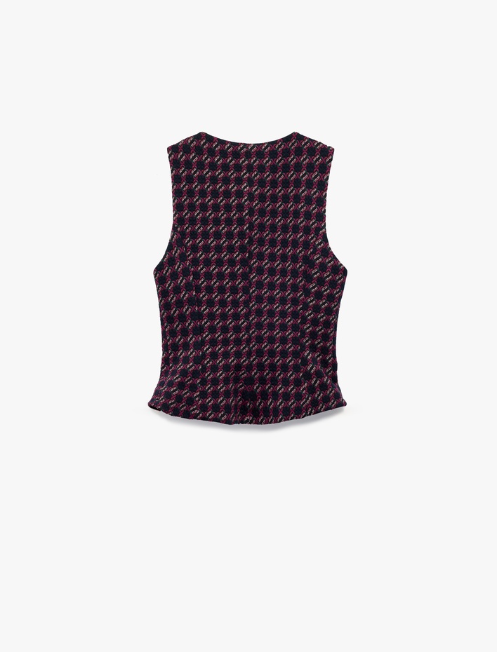  Slim Fit Bisiklet Yaka Düğmeli Desenli Yelek