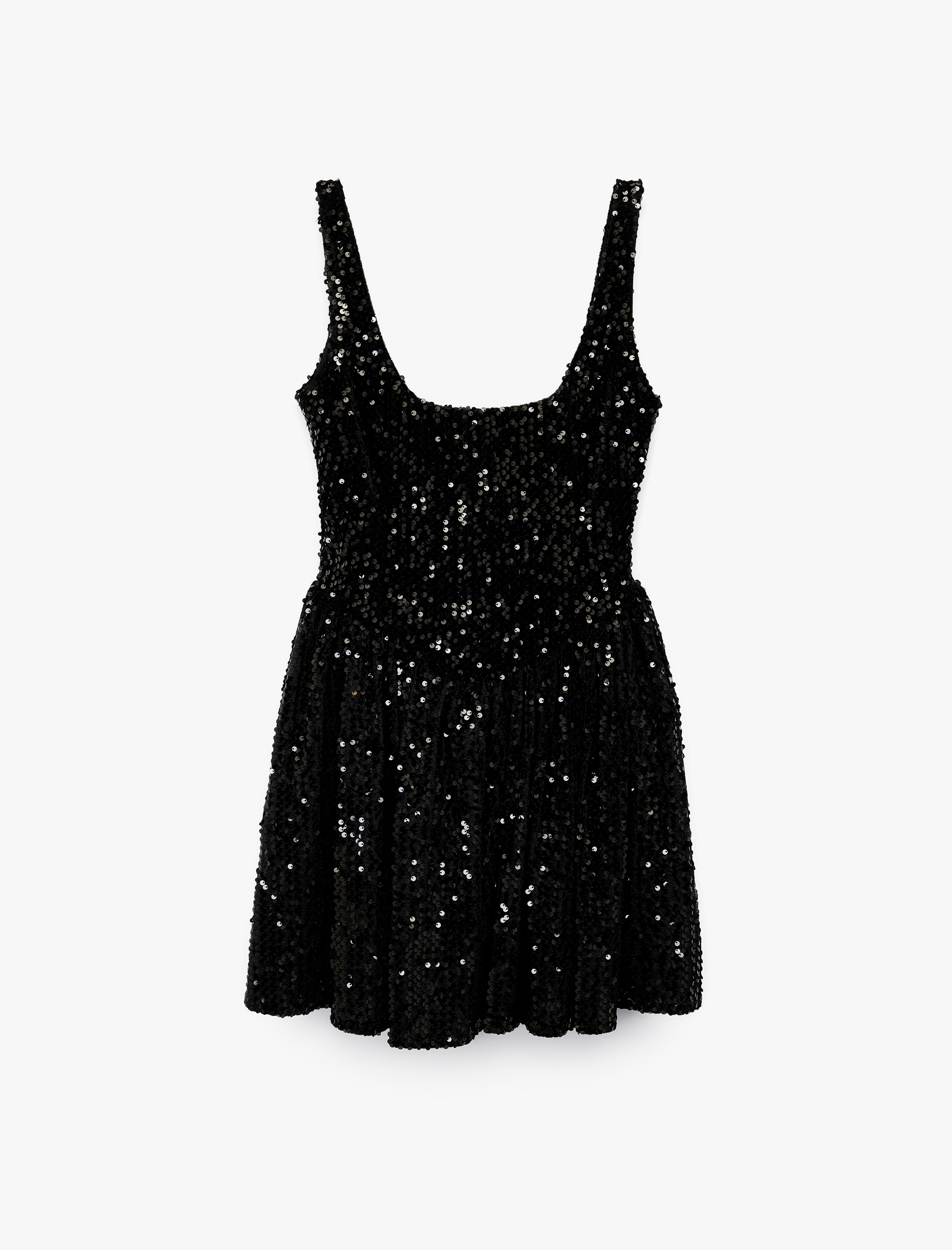   Koton X Sibil Çetinkaya -  Pullu Payetli Kolsuz U Yaka Volanlı Mini Abiye Elbise