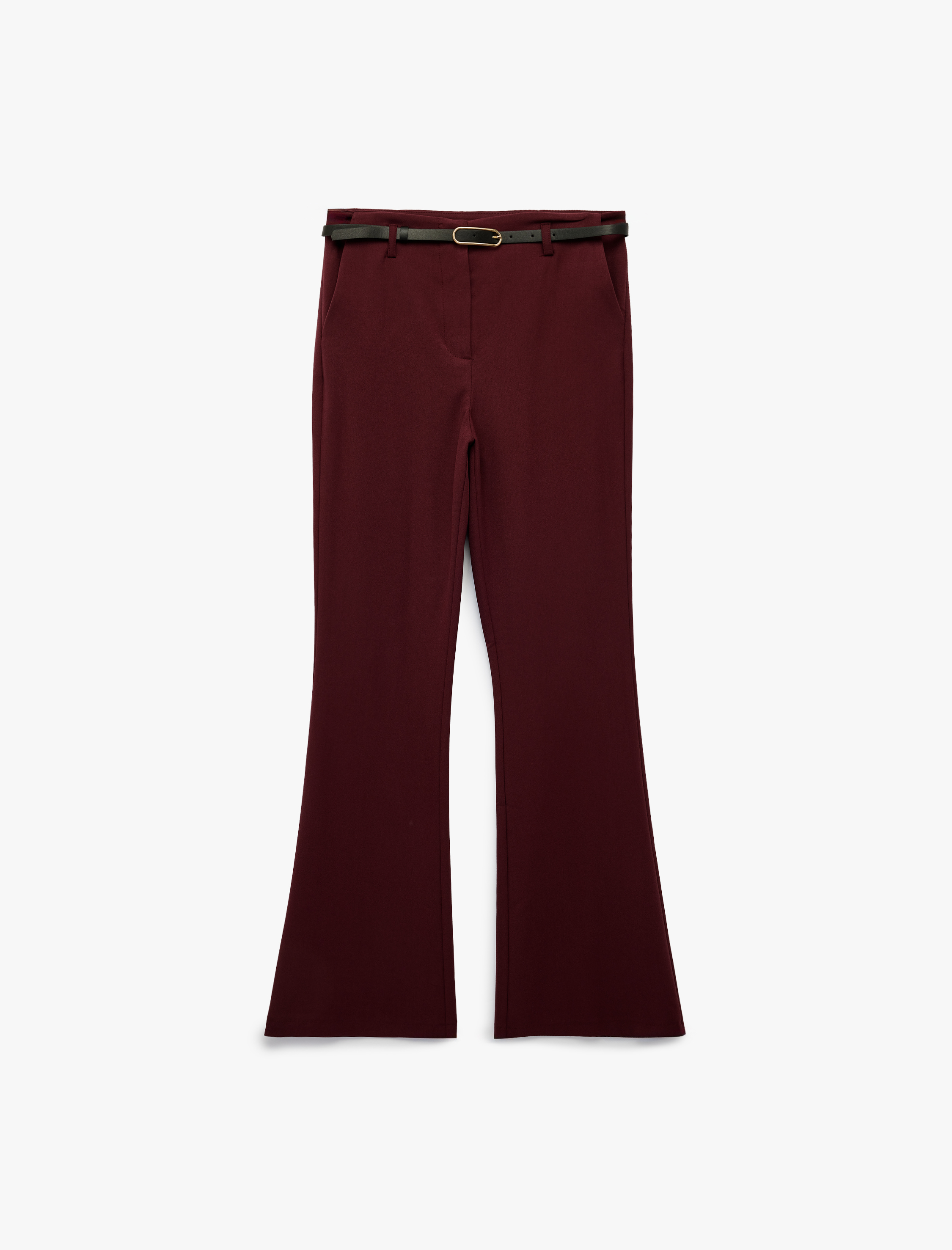   Slim Fit Cepli Viskon Karışımlı Kemer Detaylı İspanyol Paça Pantolon