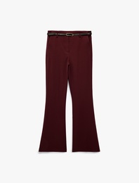 Slim Fit Cepli Viskon Karışımlı Kemer Detaylı İspanyol Paça Pantolon