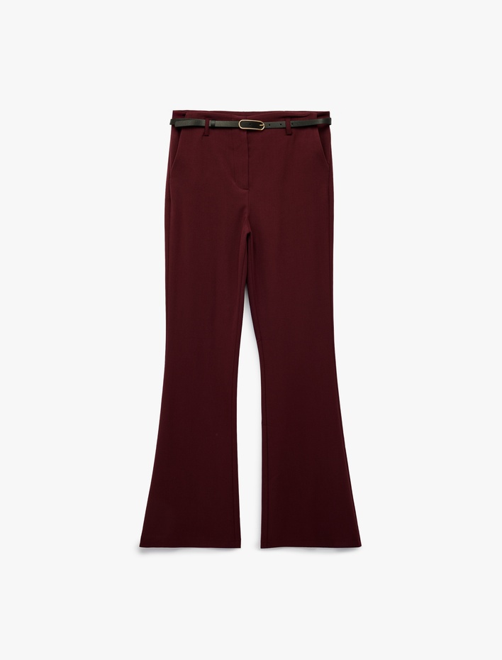  Slim Fit Cepli Viskon Karışımlı Kemer Detaylı İspanyol Paça Pantolon