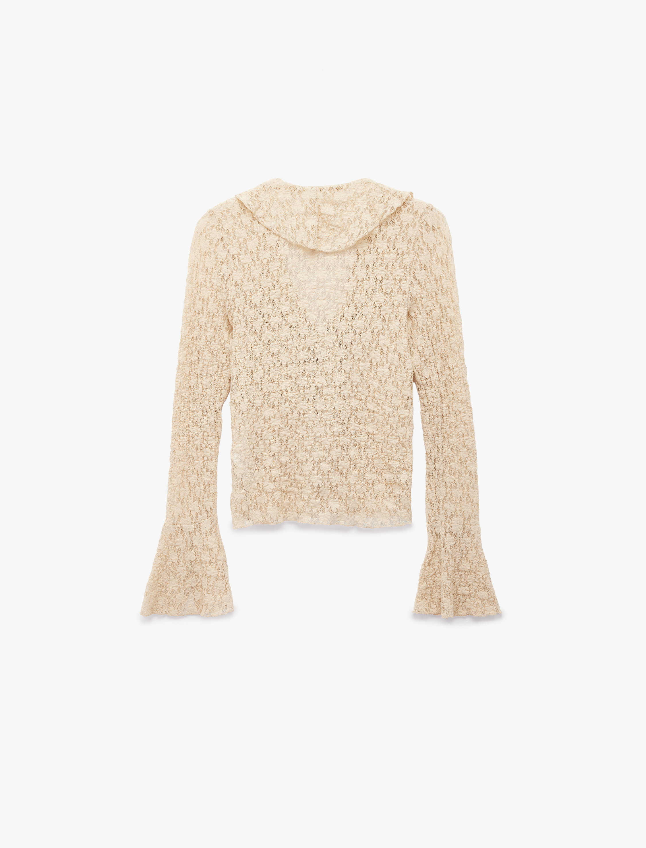   Koton X Sibil Çetinkaya - Uzun İspanyol Kollu V Yaka Bağlamalı Fırfırlı Dantelli Bluz