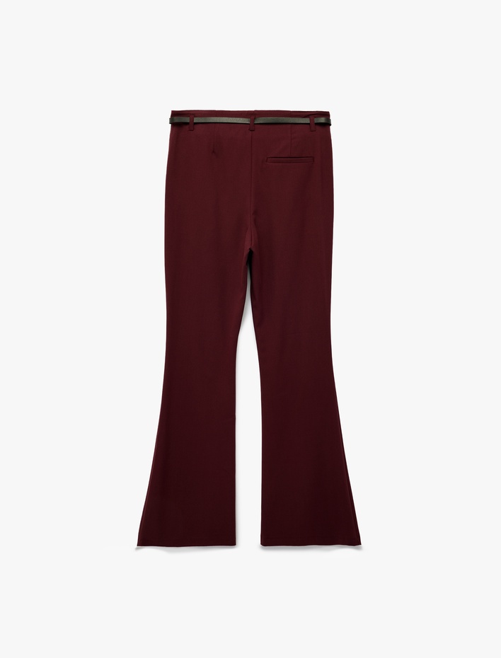  Slim Fit Cepli Viskon Karışımlı Kemer Detaylı İspanyol Paça Pantolon