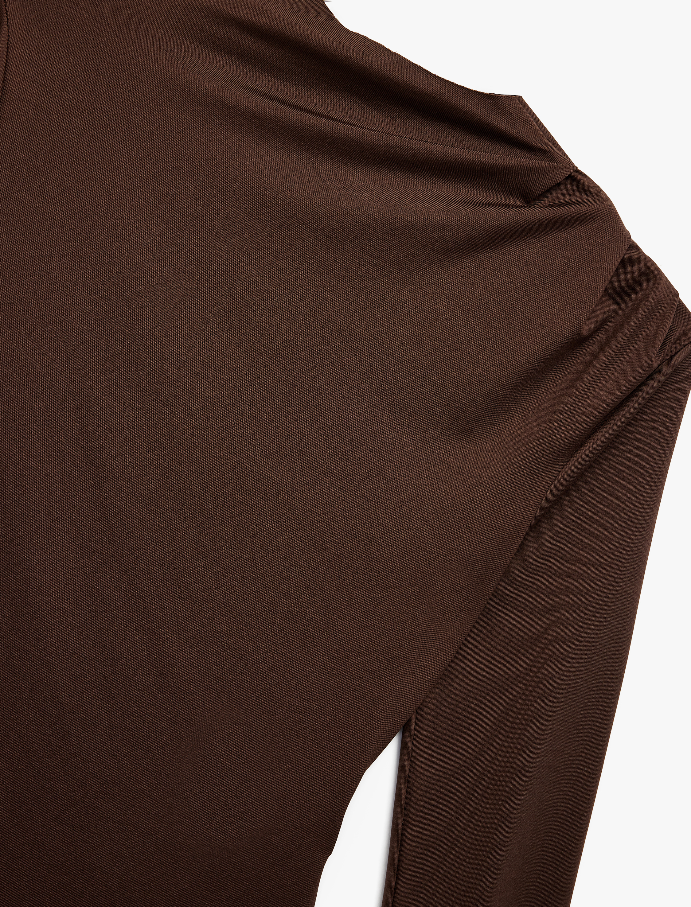   Slim Fit Hafif Dik Yaka Drape Detaylı Uzun Kollu Bodysuit