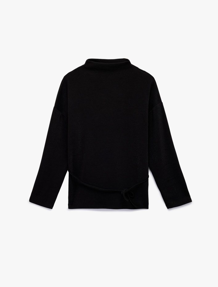  Regular Fit Uzun Kollu Dik Yaka Kemerli Kazak