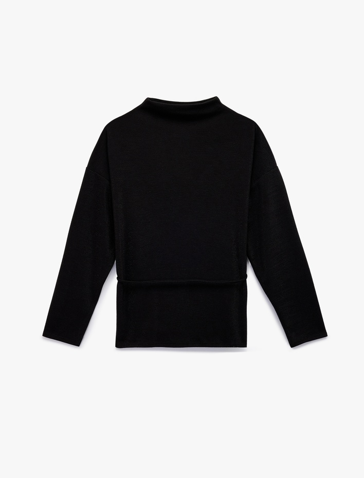  Regular Fit Uzun Kollu Dik Yaka Kemerli Kazak