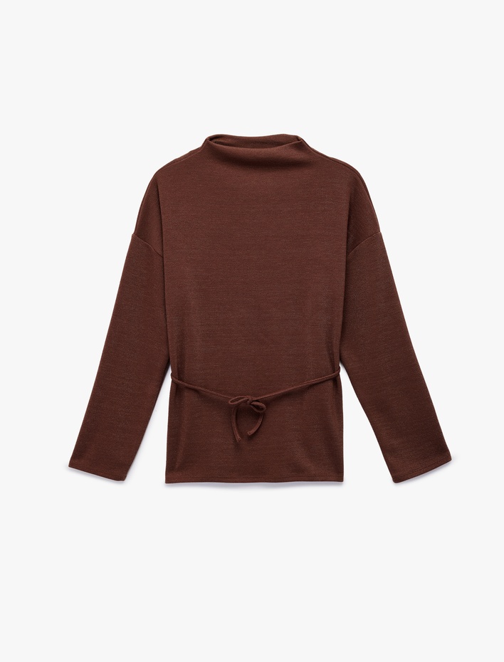  Regular Fit Uzun Kollu Dik Yaka Kemerli Kazak