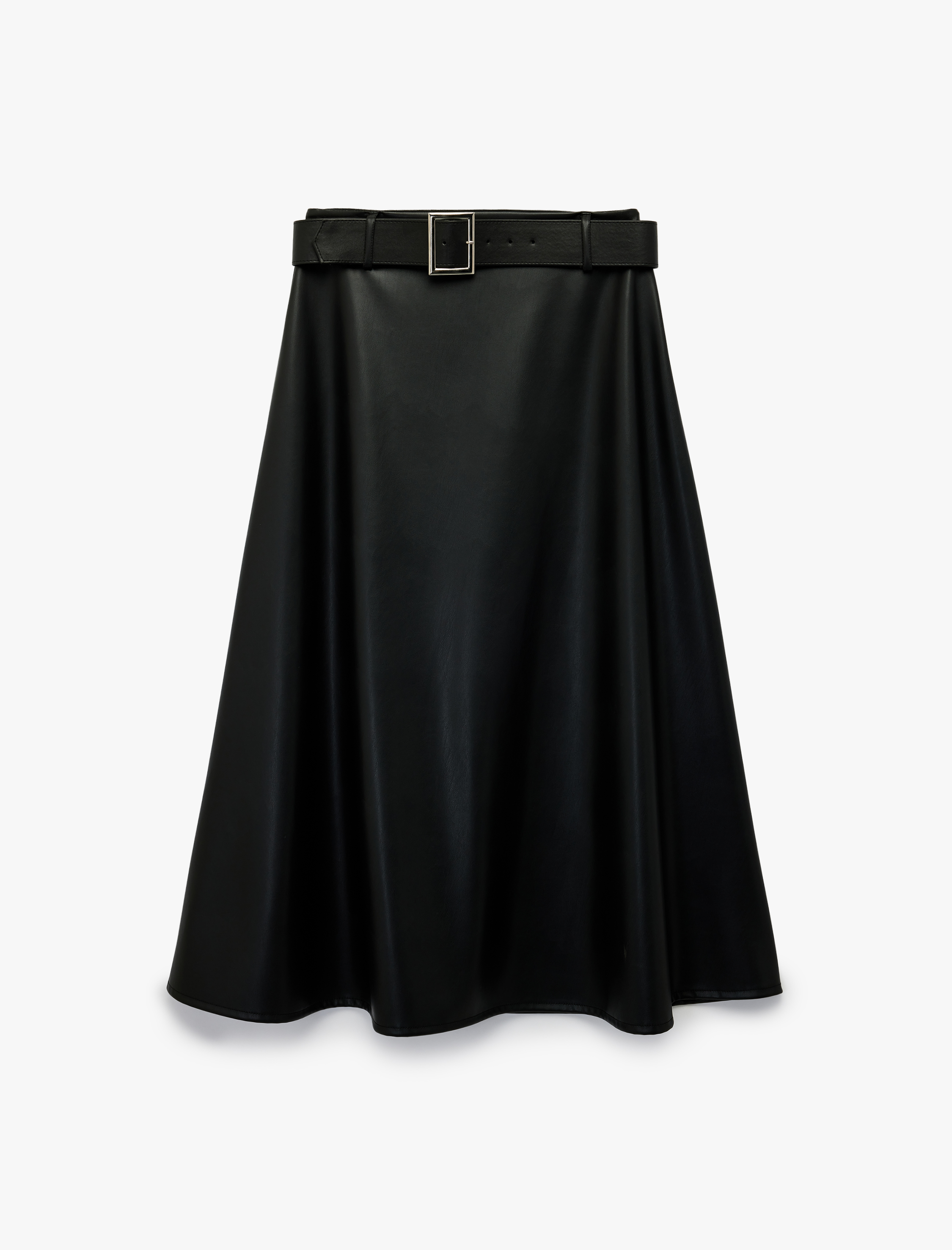   Çan Kesim Midi Kemerli Suni Deri Etek