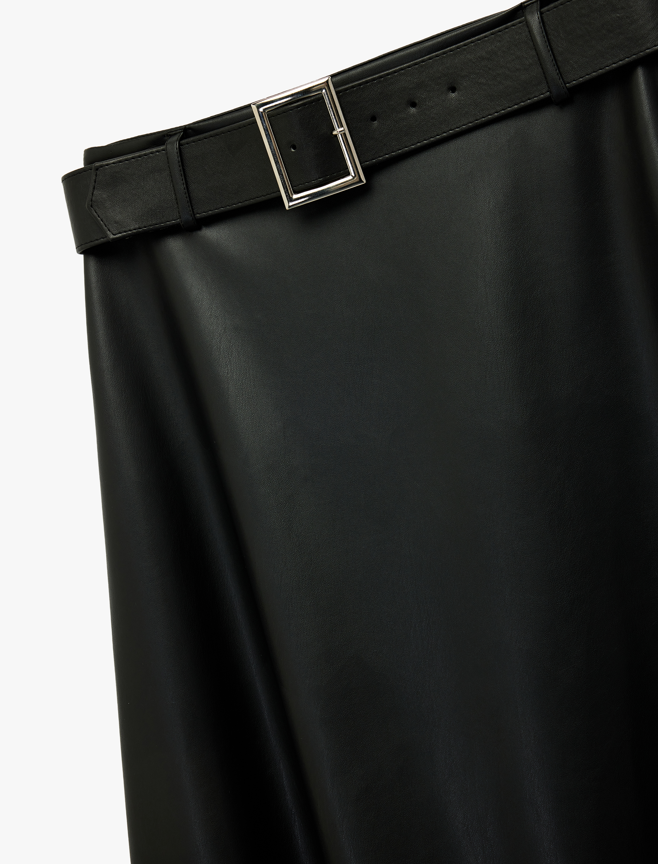   Çan Kesim Midi Kemerli Suni Deri Etek