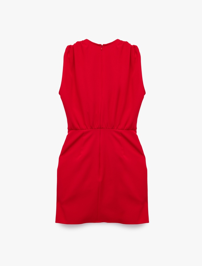  Degaje Yaka Kolsuz Drapeli Mini Elbise