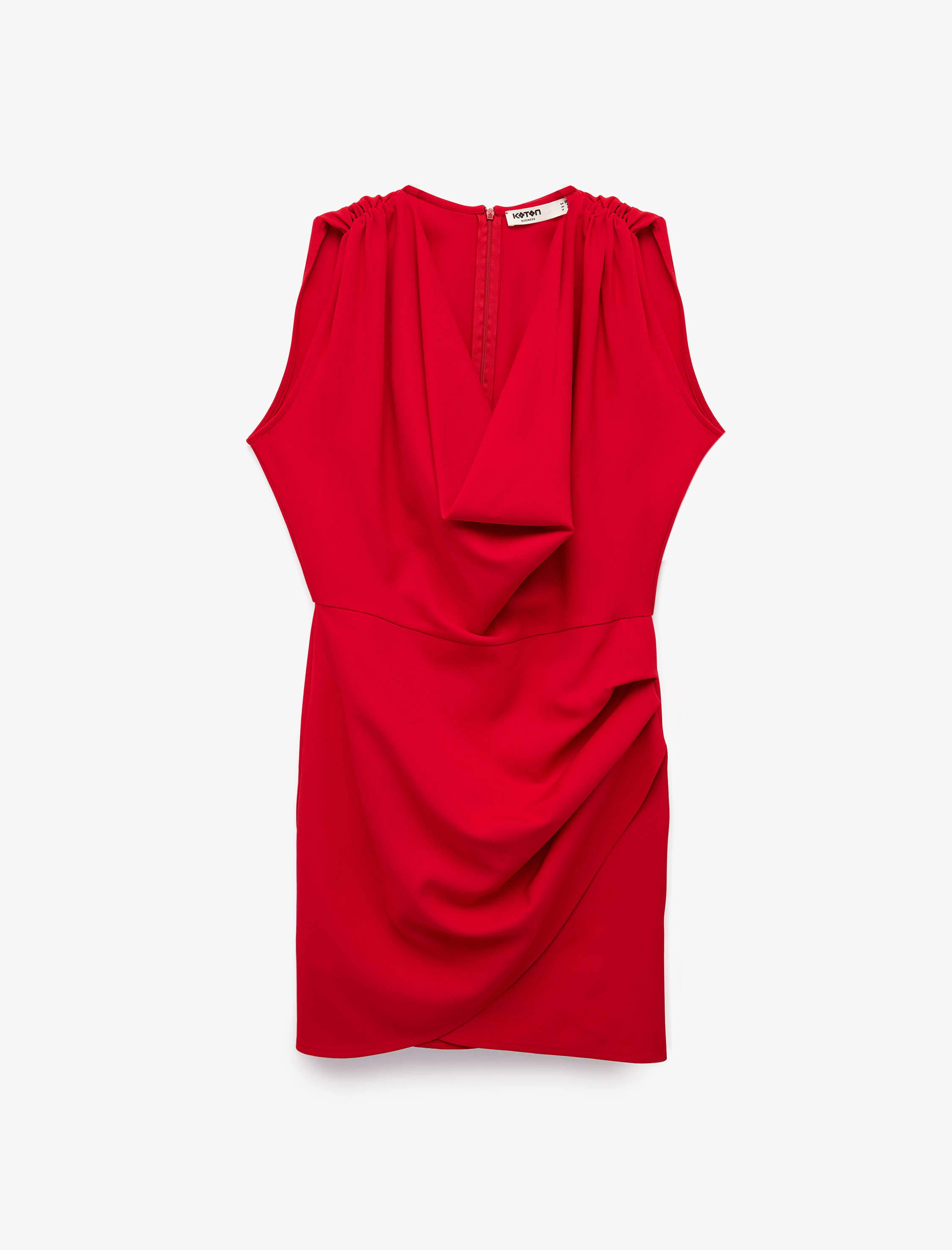   Degaje Yaka Kolsuz Drapeli Mini Elbise